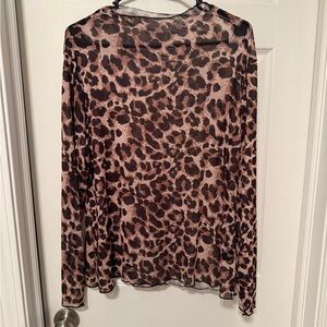 Leopard Print Long Sleeve Sheer Top - Brown/Pink